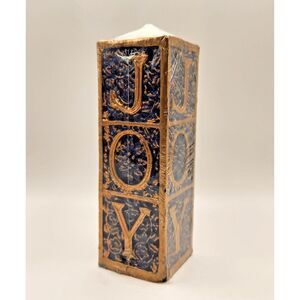 Vintage JOY Christmas Holiday Molded‎ Pillar Candle 7.25" Unscented Gift Decor